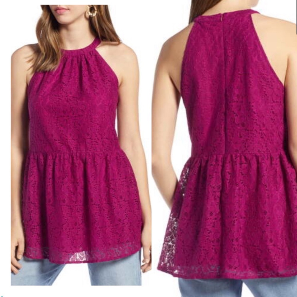 Halogen Lace Magenta Halter Top